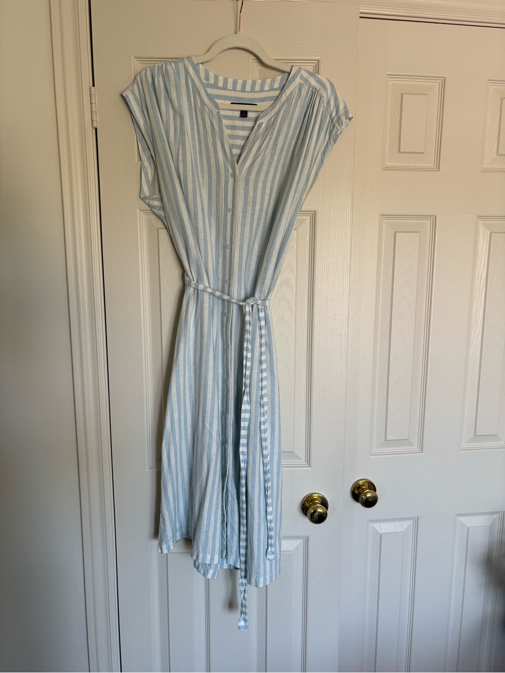 Banana Republic Light Blue & White Striped Tie-Waist Asymmetrical Dress